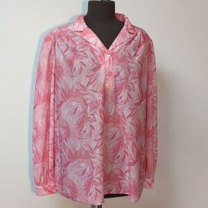 Plus Size Vintage 70s crepe floral high v neck blouson sleeve blouse Size XXL